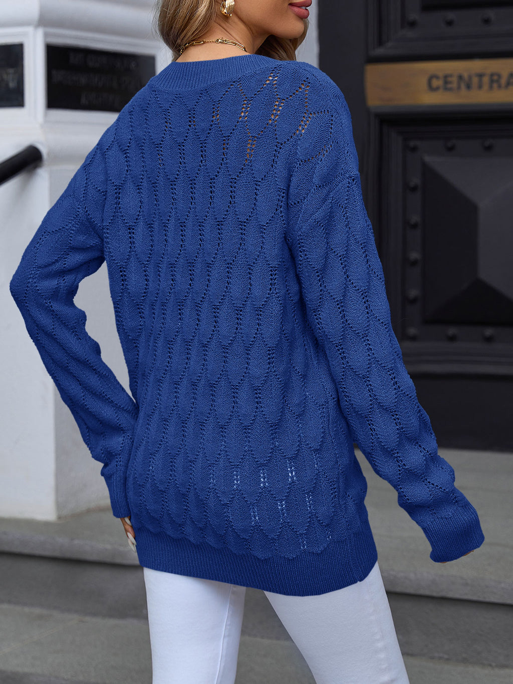 Saodimallsu Womens Crochet V Neck Blouses Sweater