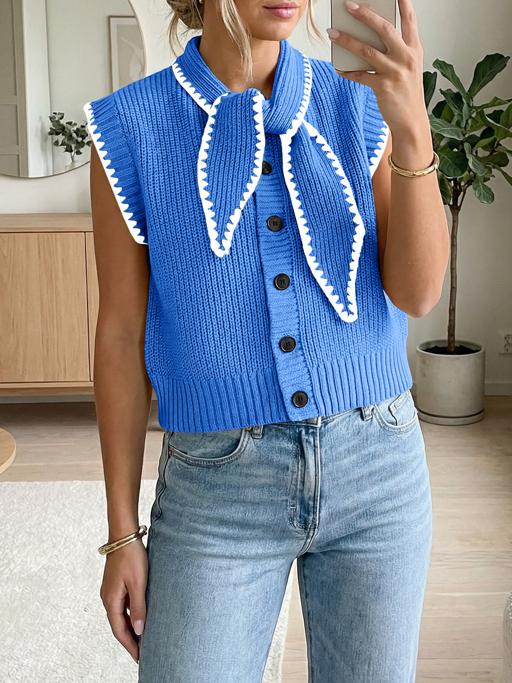 Saodimallsu Womens Tie Front Sleeveless Sweater Vest