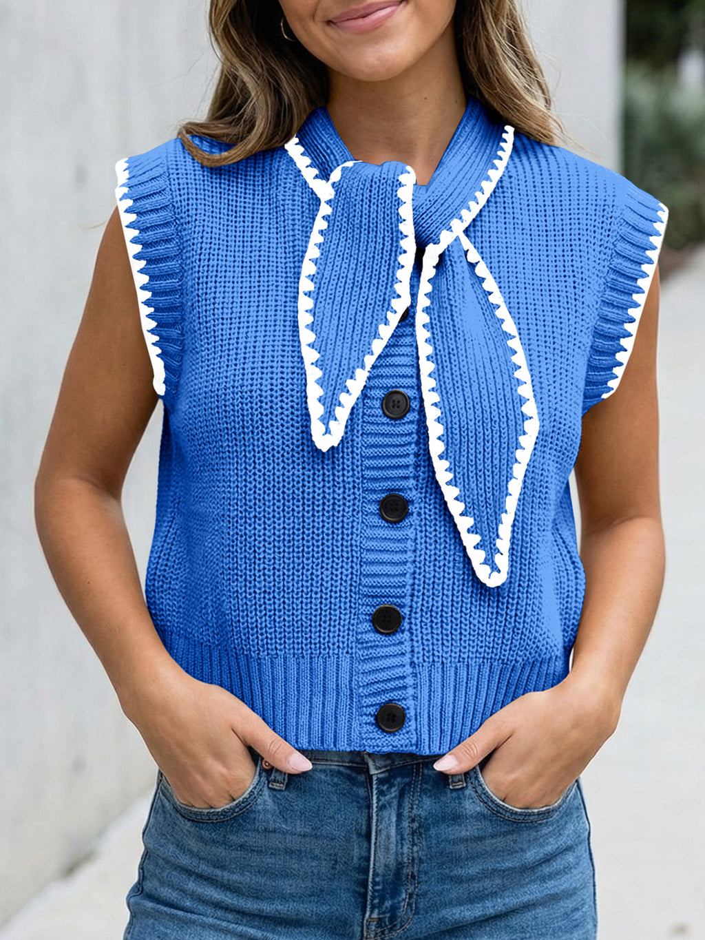 Saodimallsu Womens Tie Front Sleeveless Sweater Vest
