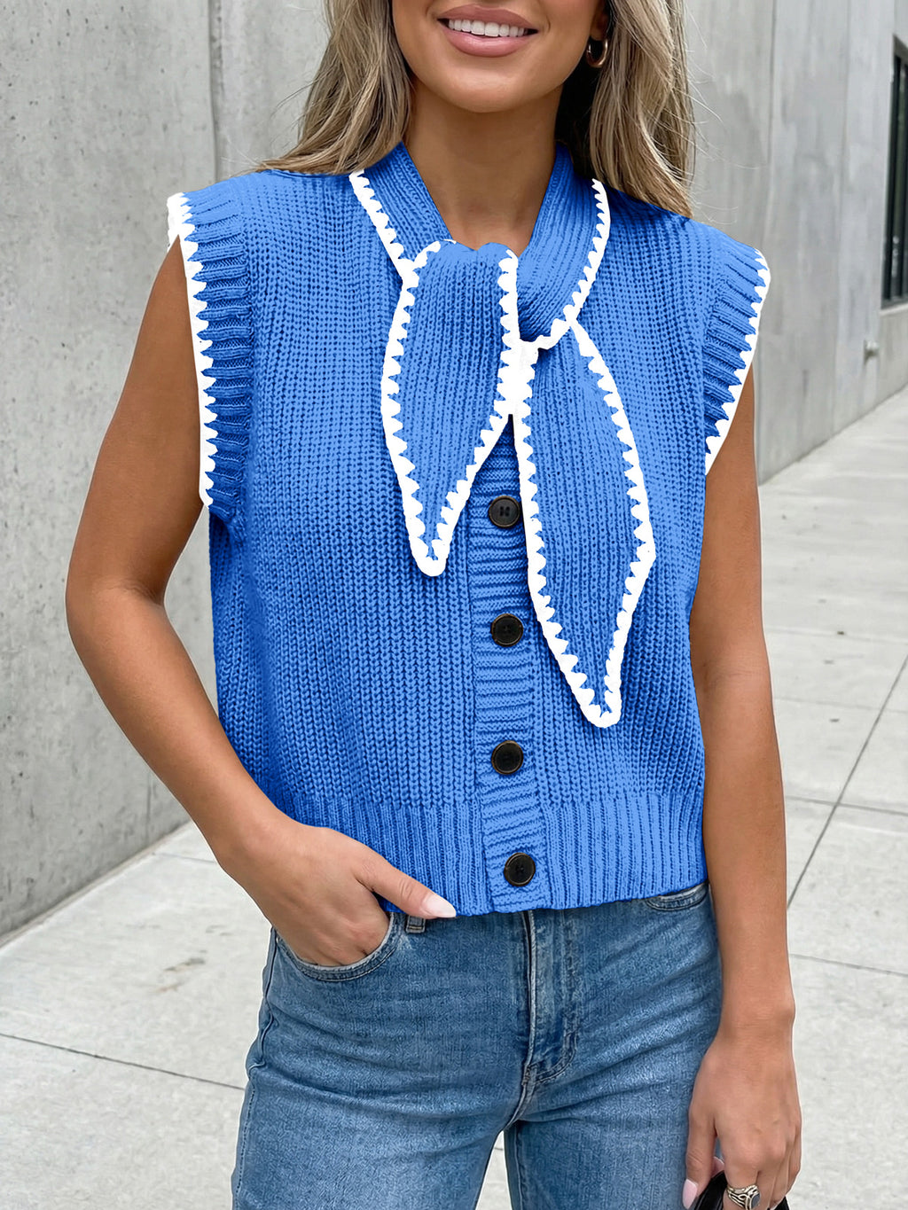 Saodimallsu Womens Tie Front Sleeveless Sweater Vest