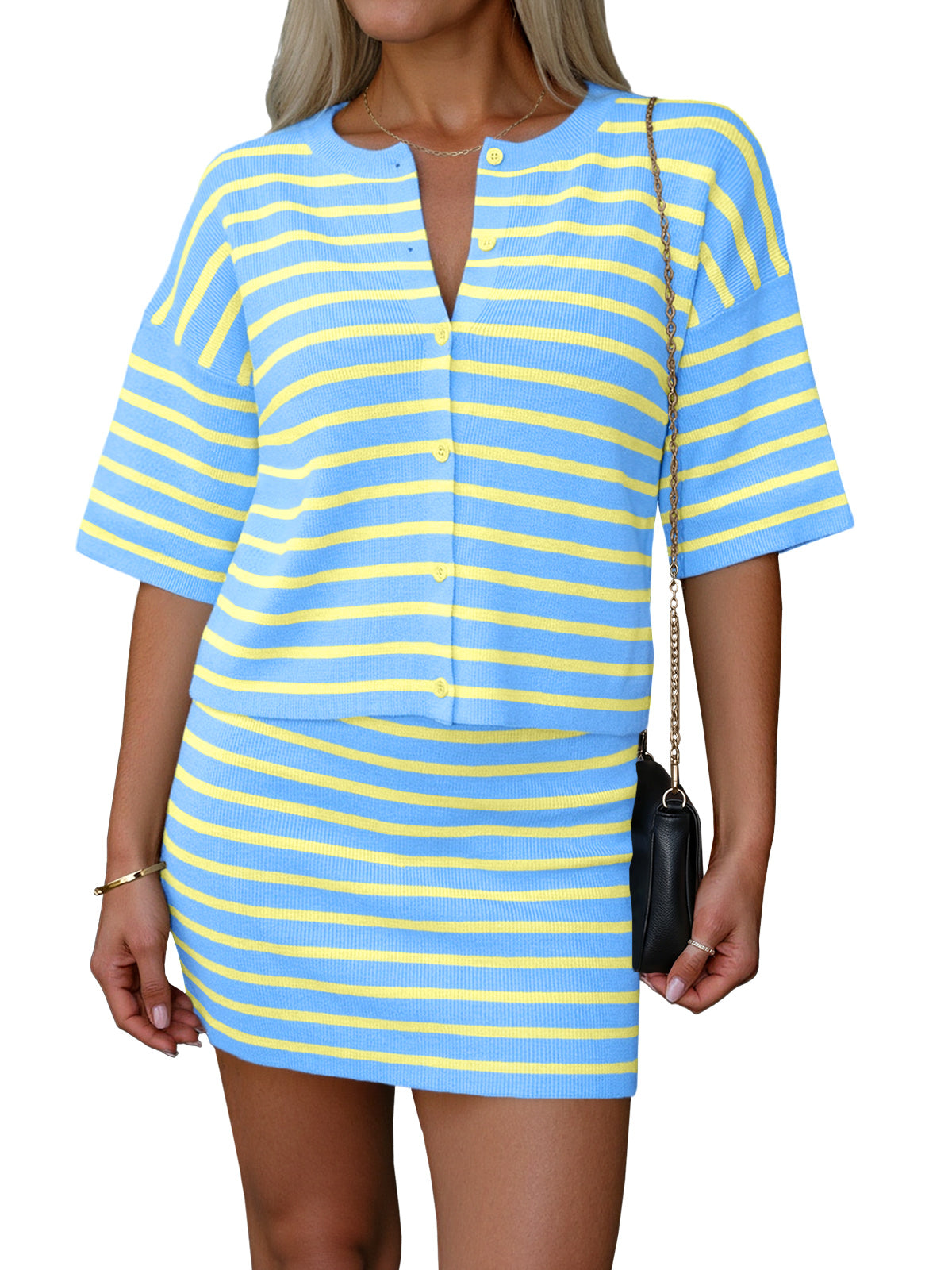 Saodimallsu Womens Striped Knit Two Piece Set