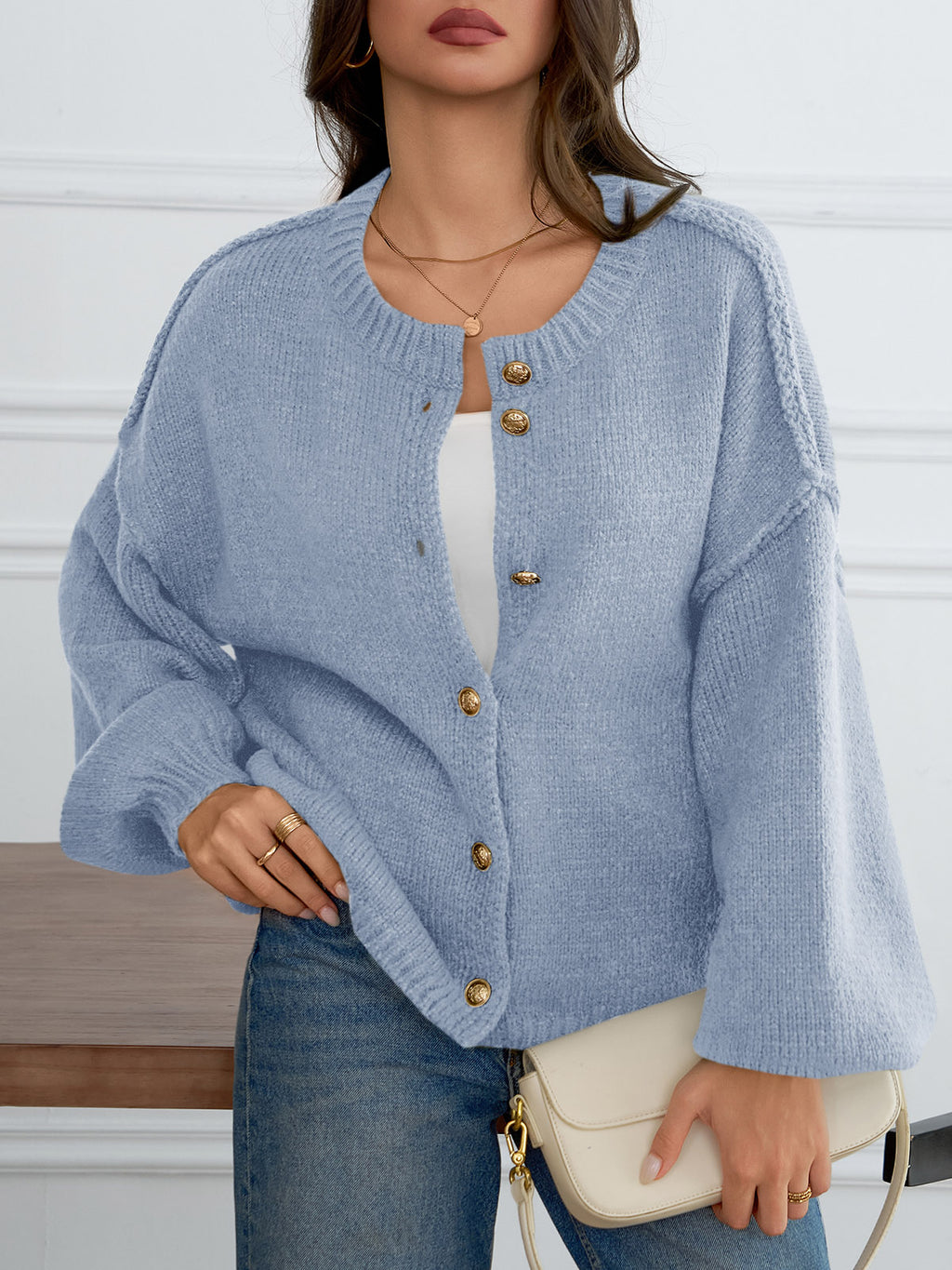 Saodimallsu Womens Button Up Long Lantern Sleeve Cardigans