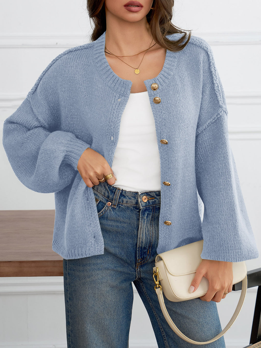 Saodimallsu Womens Button Up Long Lantern Sleeve Cardigans