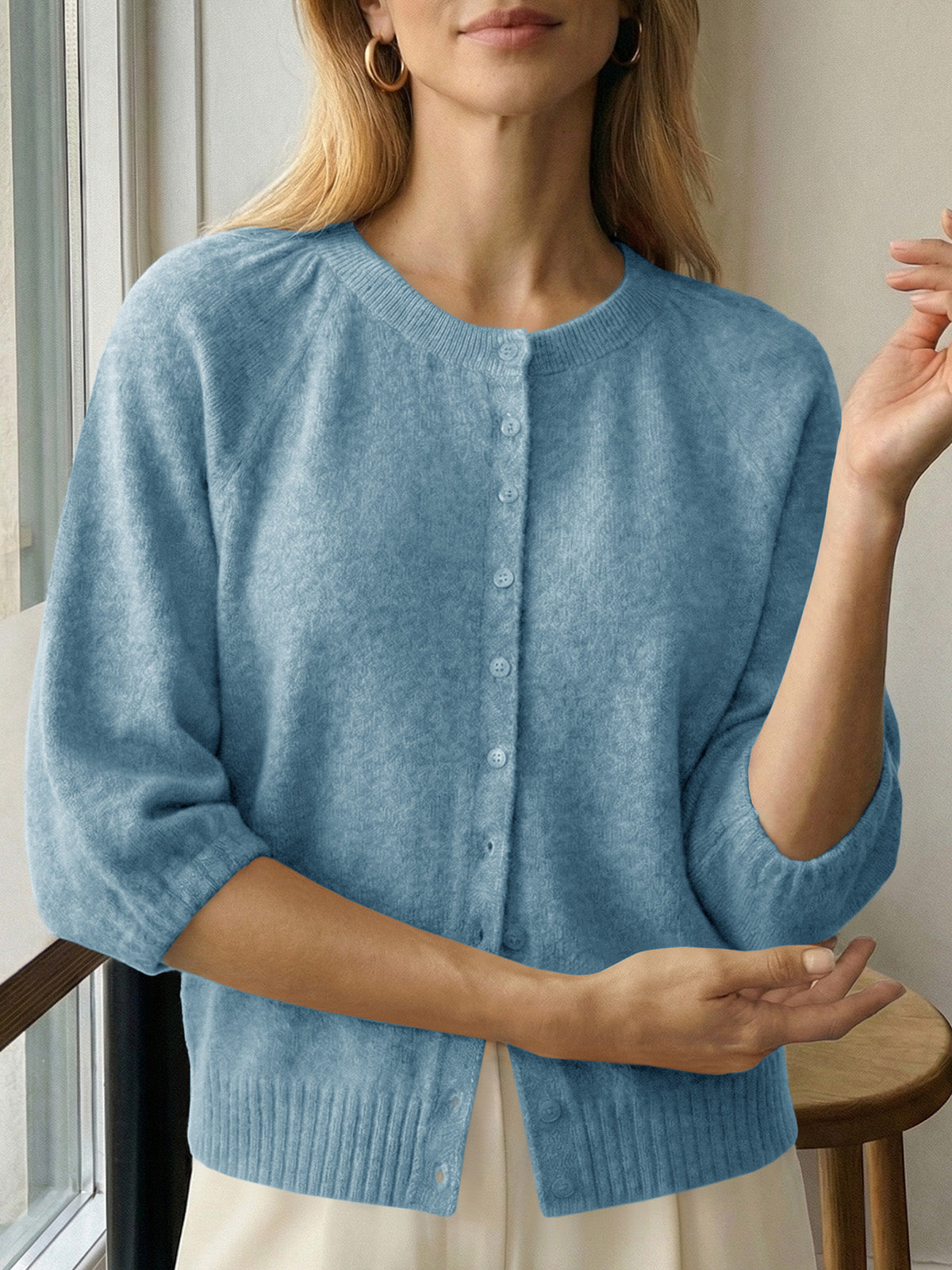 Saodimallsu Womens Puff Sleeve Knit Cardigan