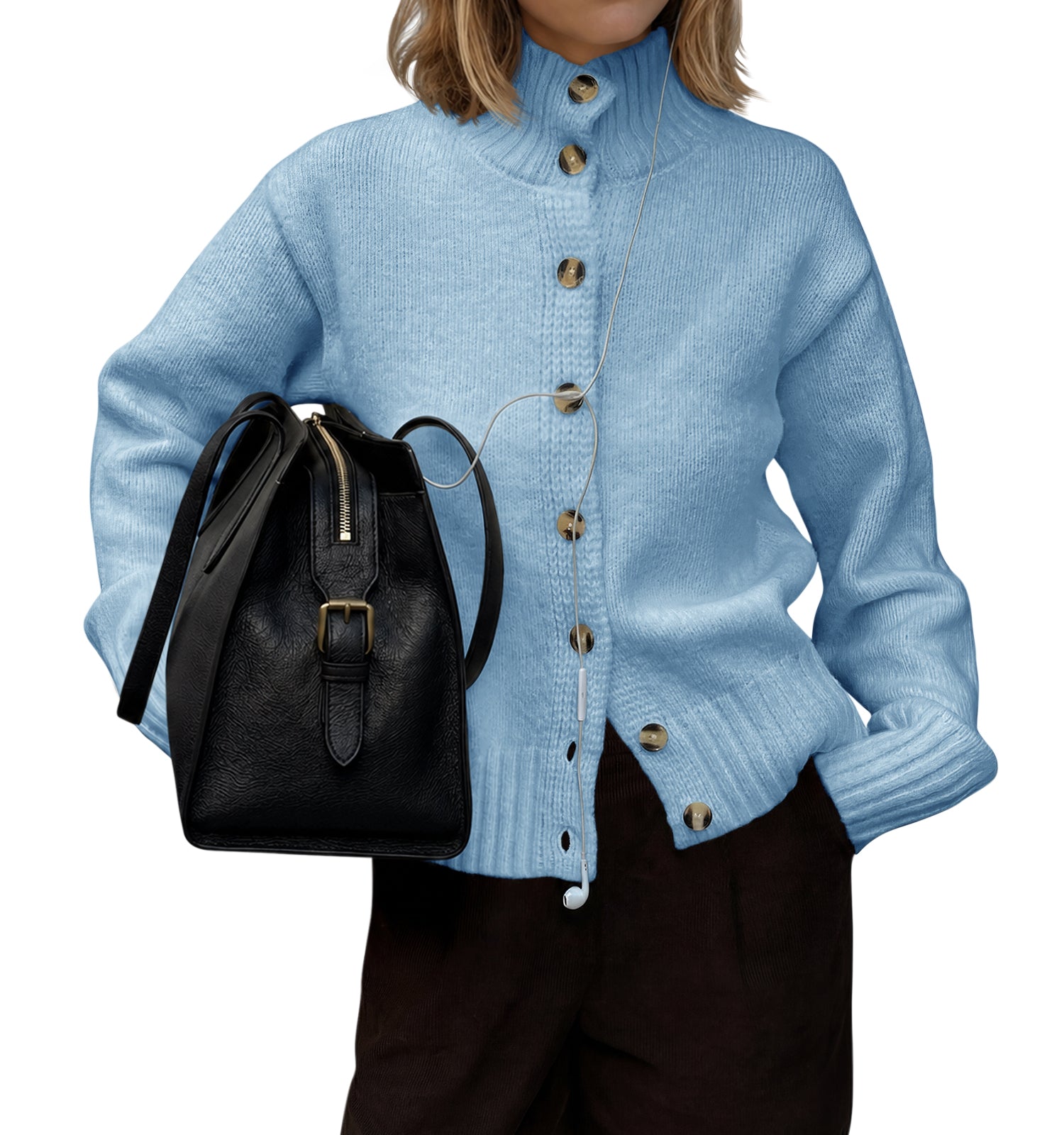 Saodimallsu Womens Mock Neck Button Up Cardigans