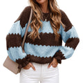 Saodimallsu Womens Striped Color Block Ruffle Sweaters