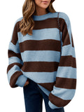 Saodimallsu Womens Oversized Striped Knit Block Sweaters