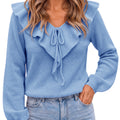 Saodimallsu Womens Ruffle V Neck Sweaters