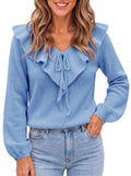 Saodimallsu Womens Ruffle V Neck Sweaters