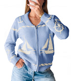 Saodimallsu Womens Zip Up Collared Sweater