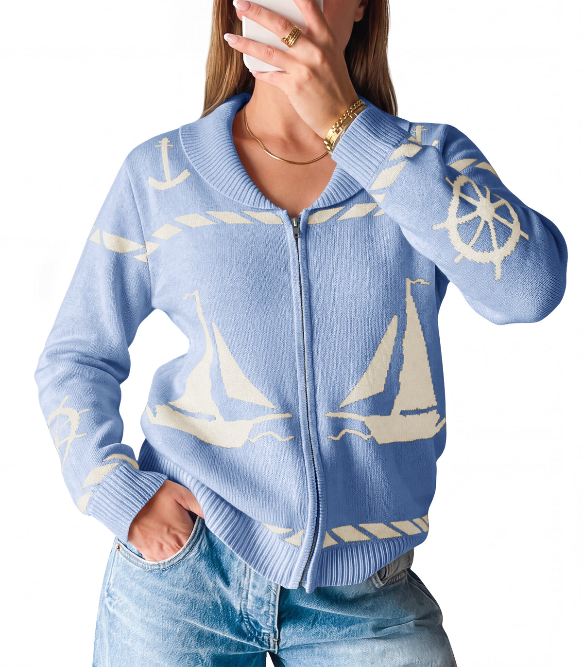 Saodimallsu Womens Zip Up Collared Sweater