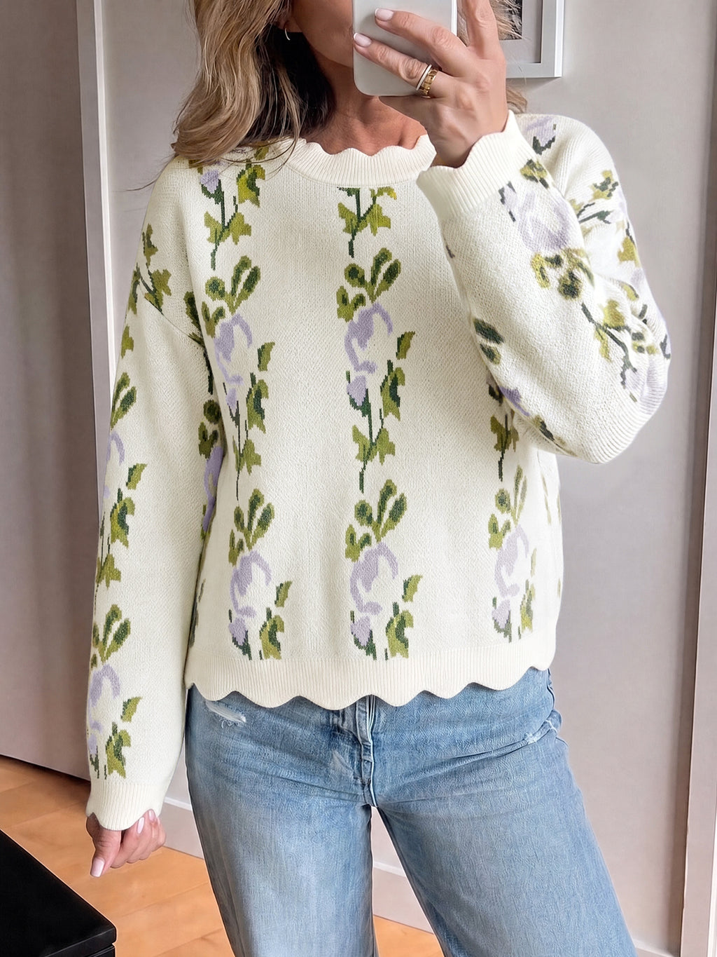 Saodimallsu Women Floral Long Sleeve Sweater
