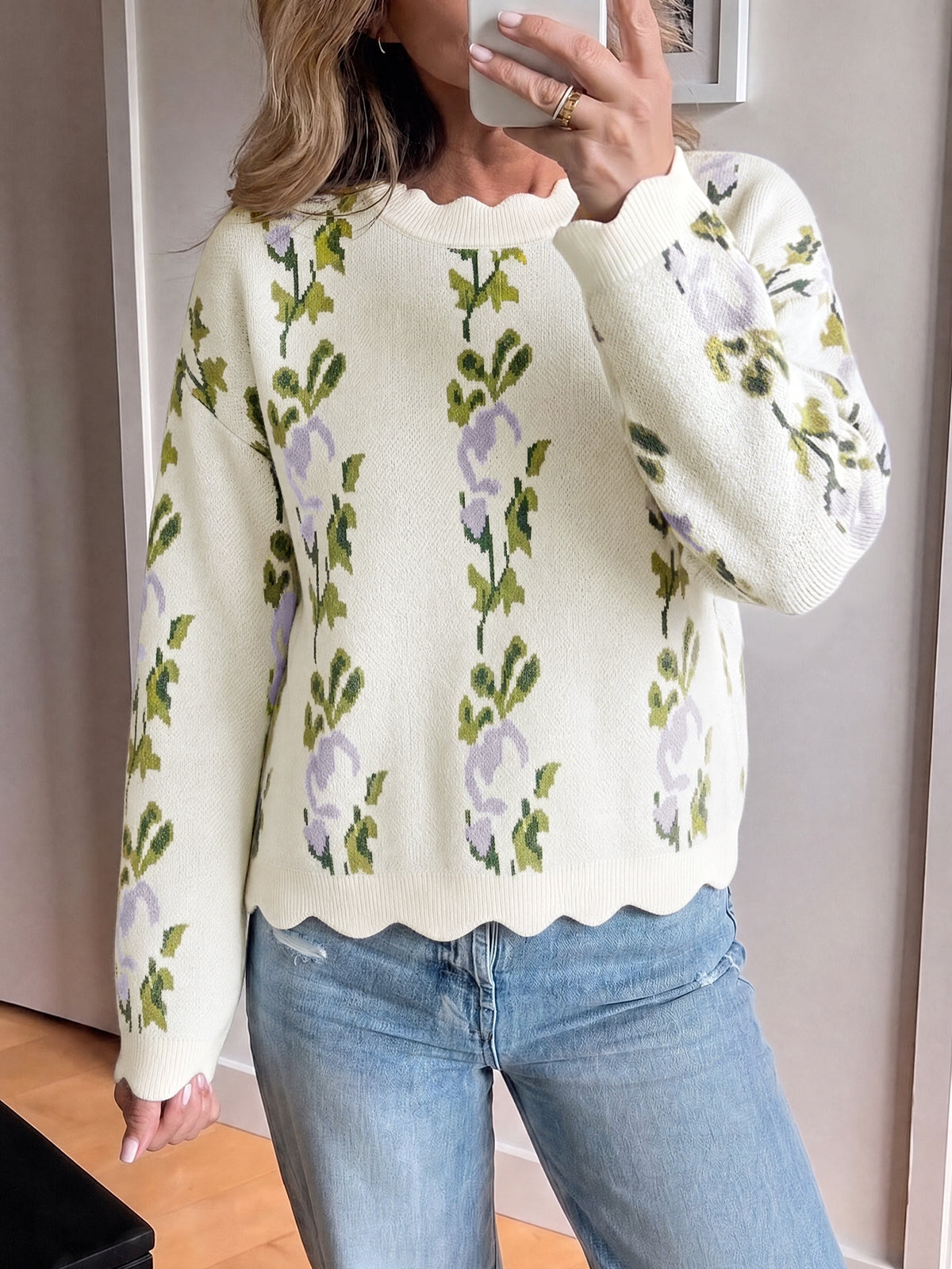 Saodimallsu Women Floral Long Sleeve Sweater
