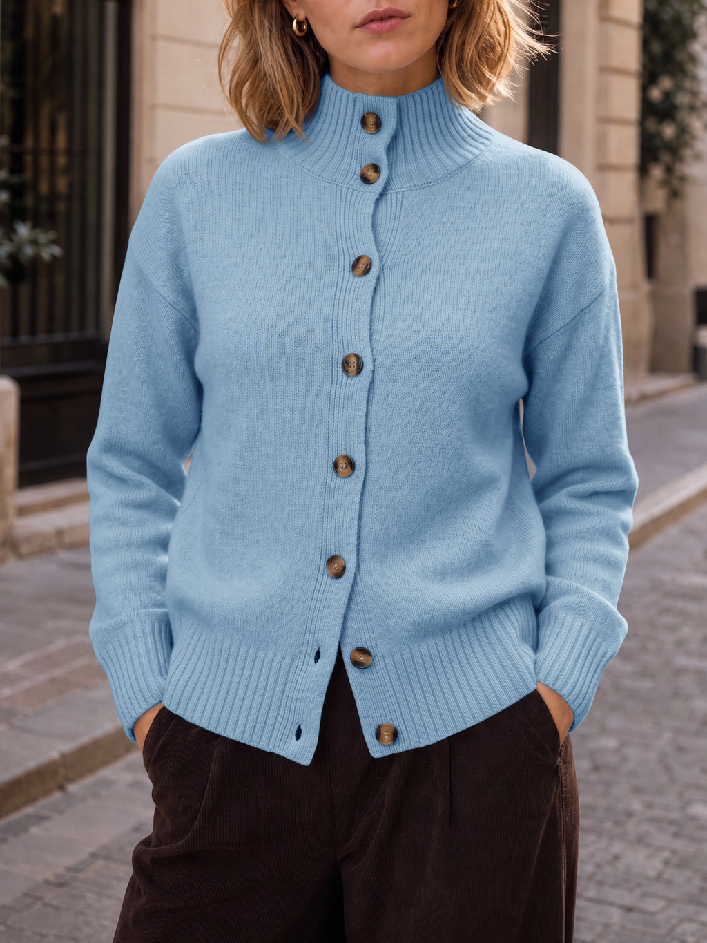 Saodimallsu Womens Mock Neck Button Up Cardigans