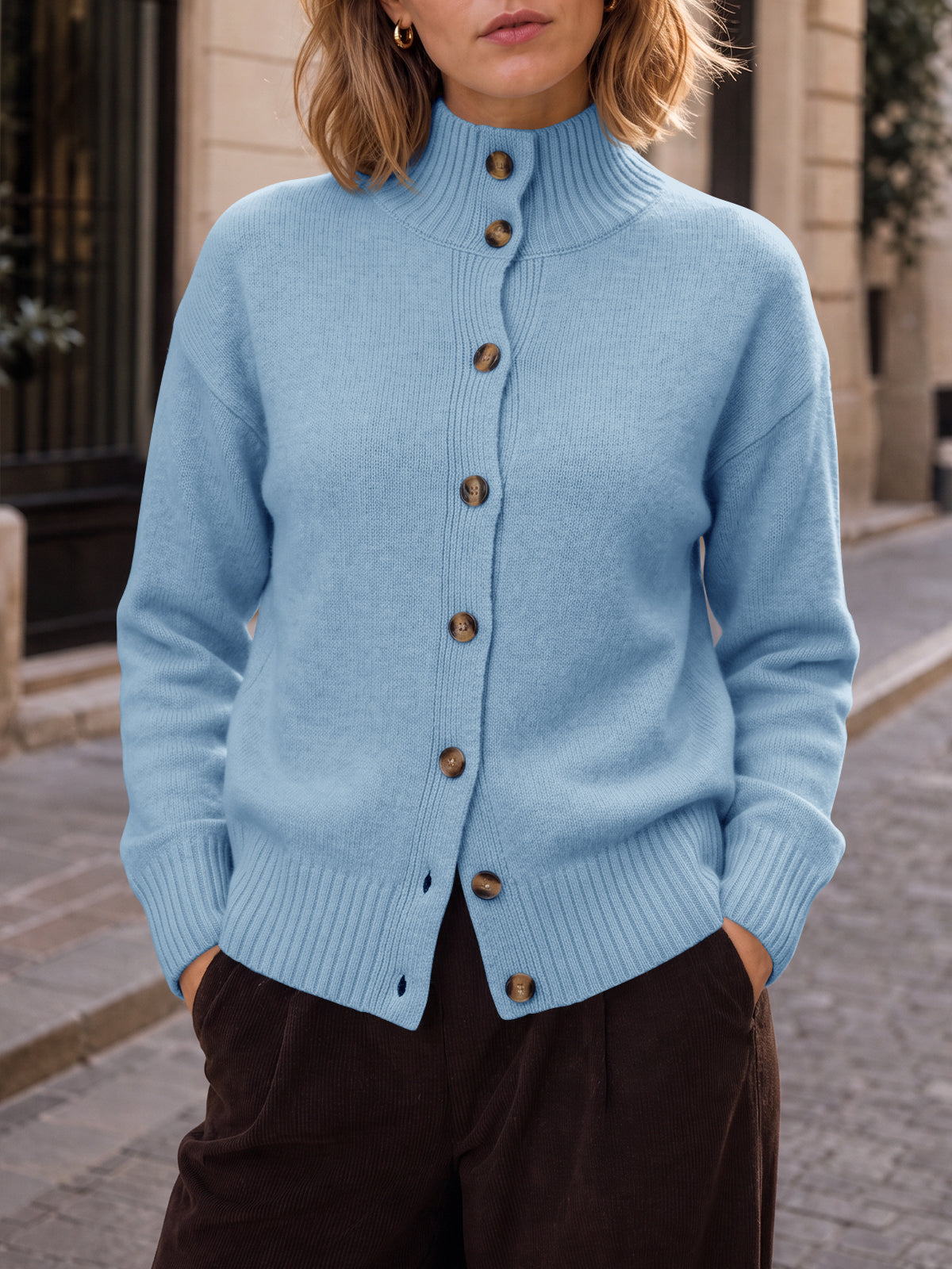 Saodimallsu Womens Mock Neck Button Up Cardigans