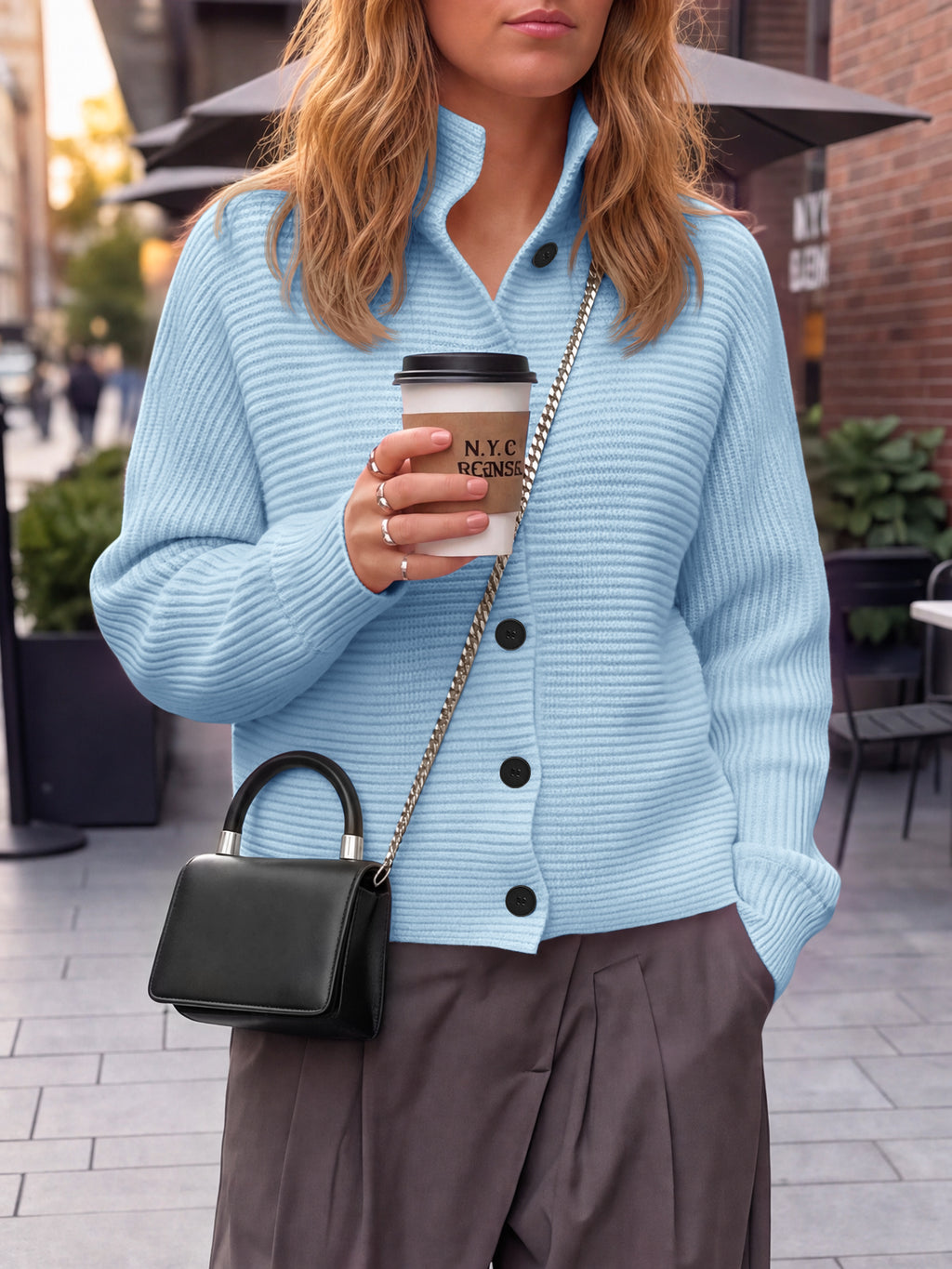 Saodimallsu Womens Mock Neck Button Cardigan