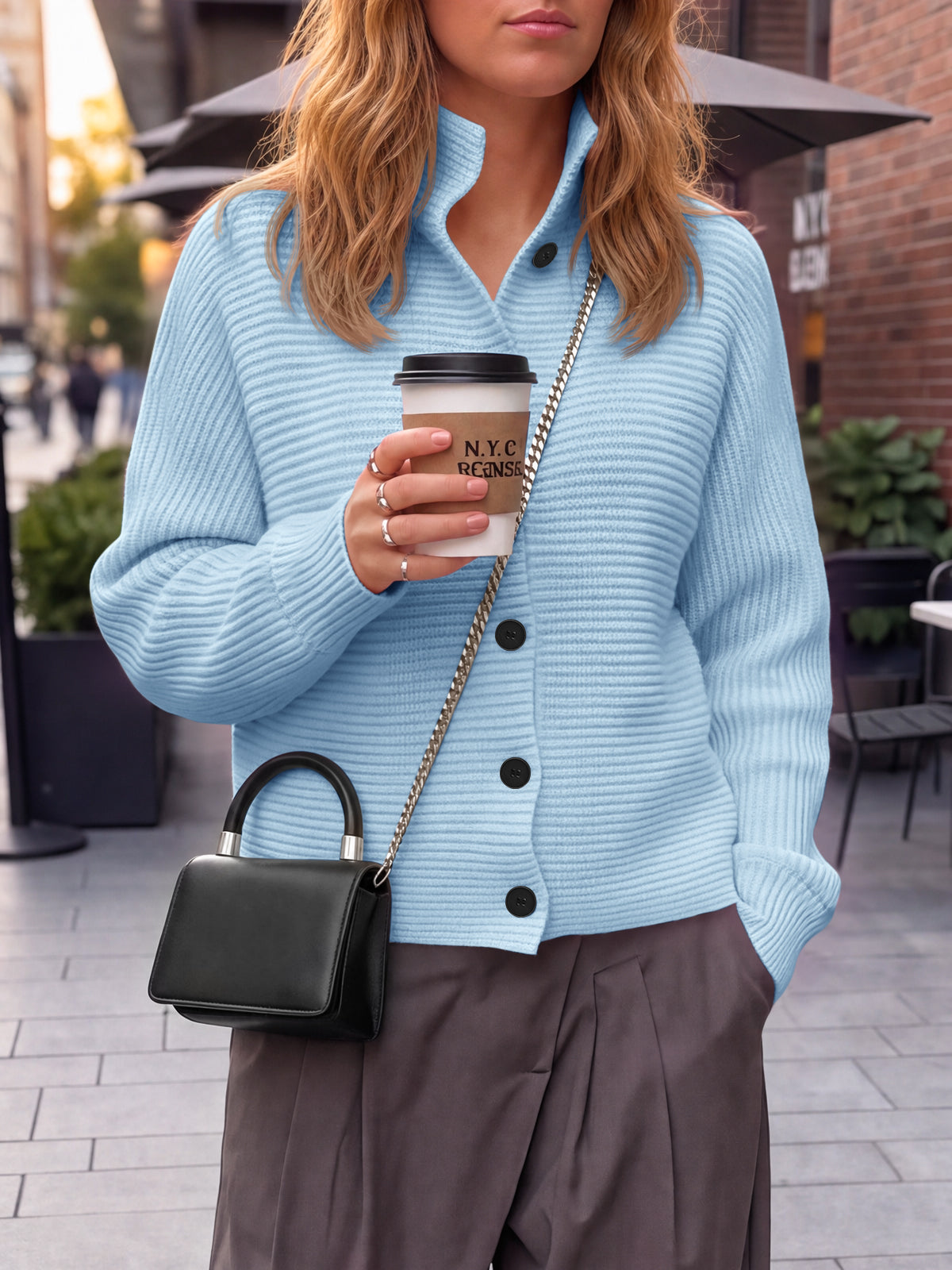 Saodimallsu Womens Mock Neck Button Cardigan