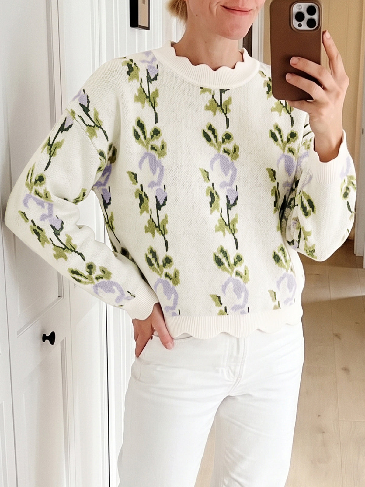 Saodimallsu Women Floral Long Sleeve Sweater