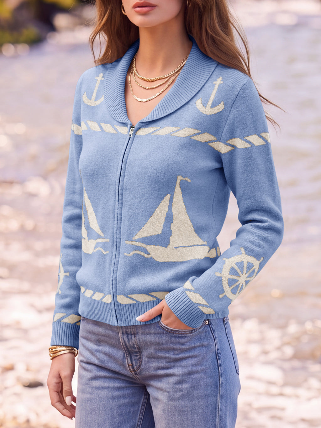 Saodimallsu Womens Zip Up Collared Sweater