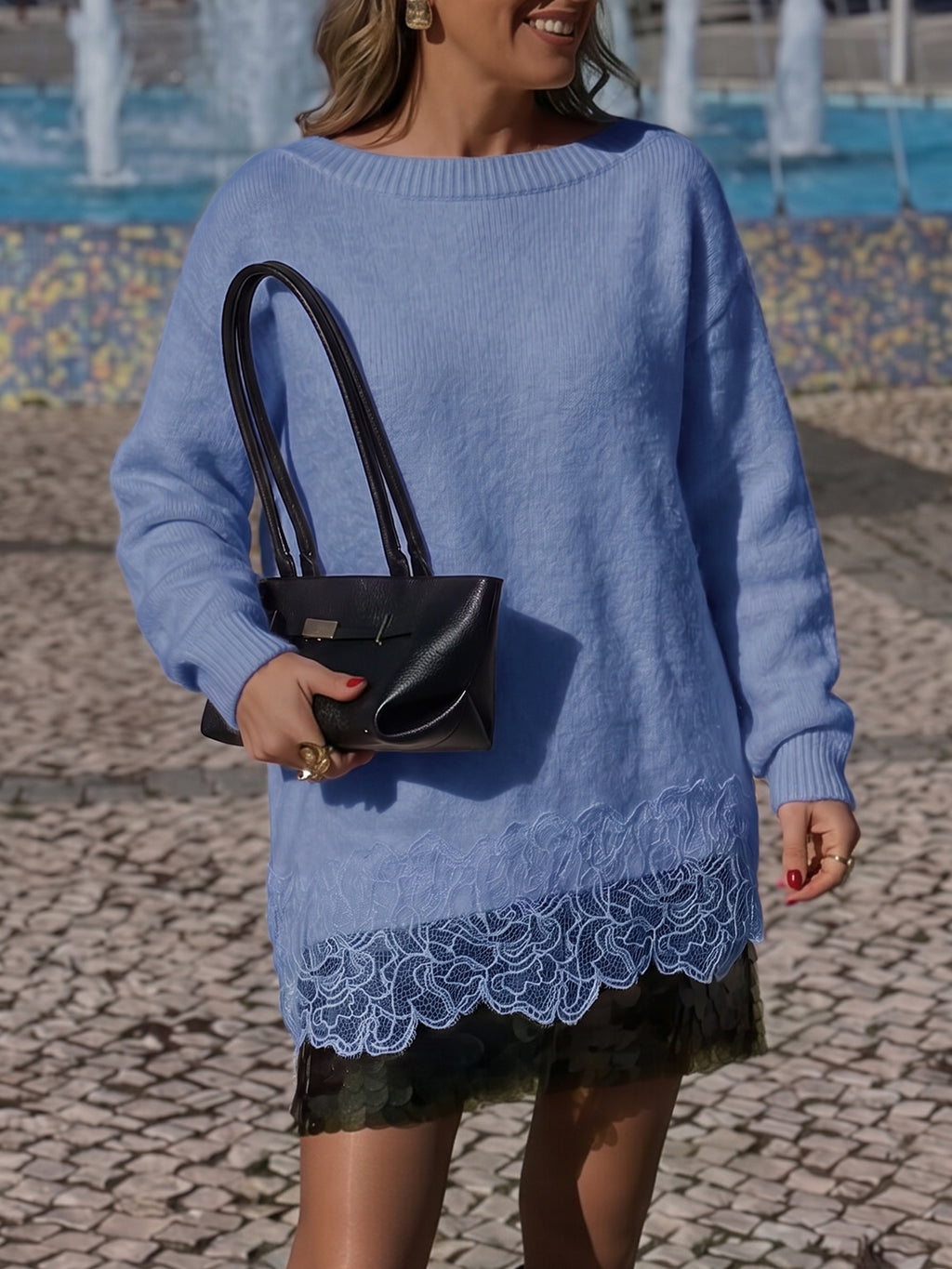 Saodimallsu Women Lace Patchwork Sweater