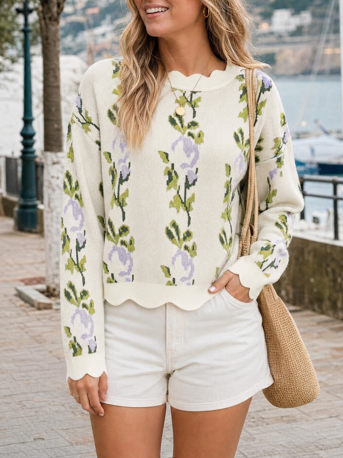 Saodimallsu Women Floral Long Sleeve Sweater