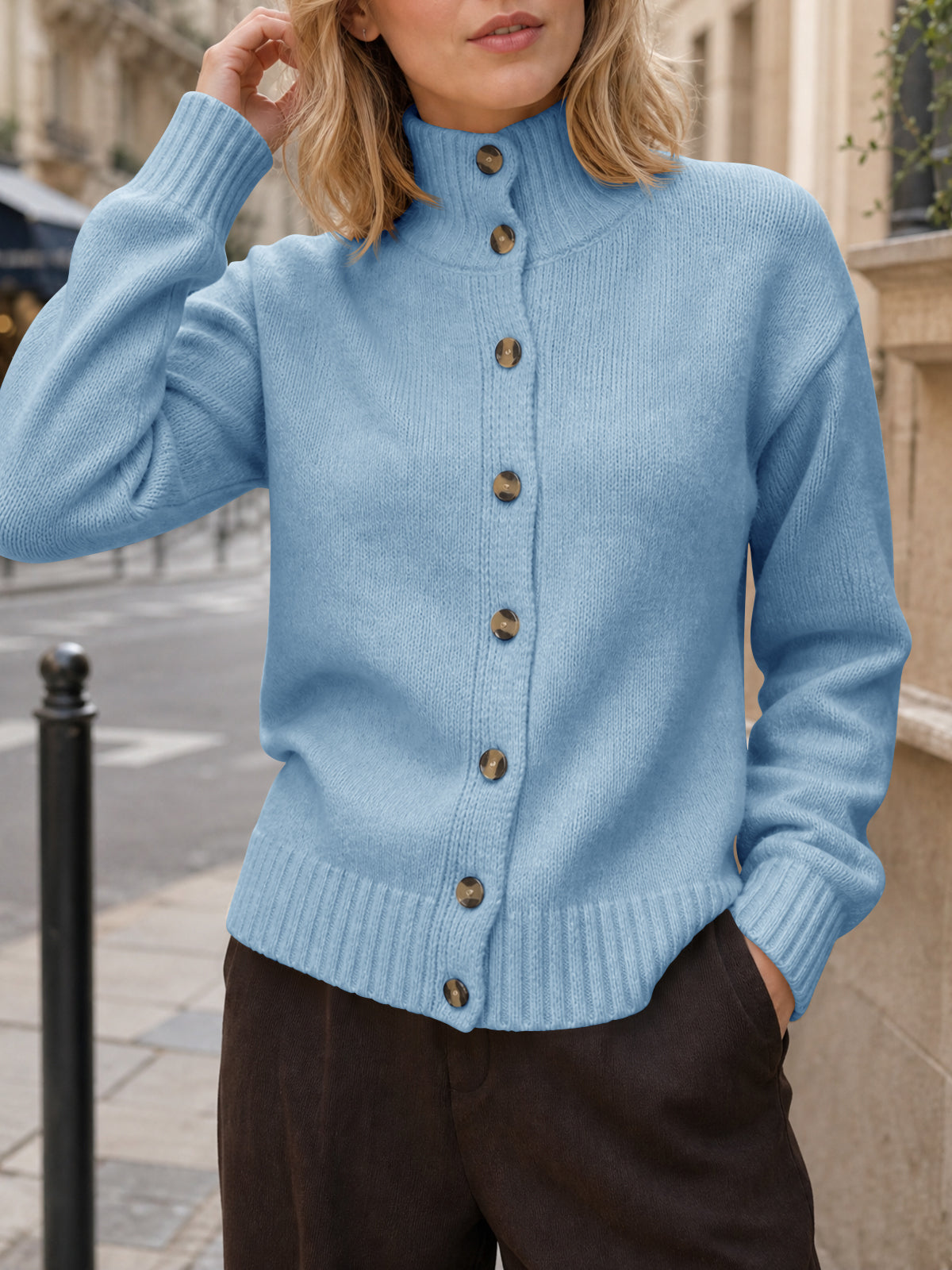 Saodimallsu Womens Mock Neck Button Up Cardigans