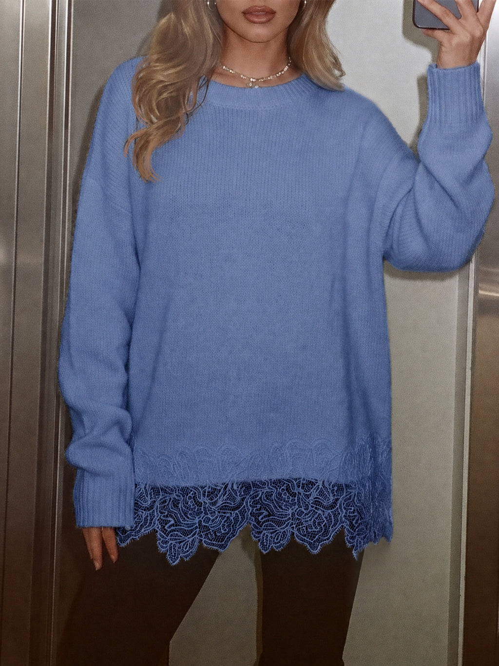 Saodimallsu Women Lace Patchwork Sweater