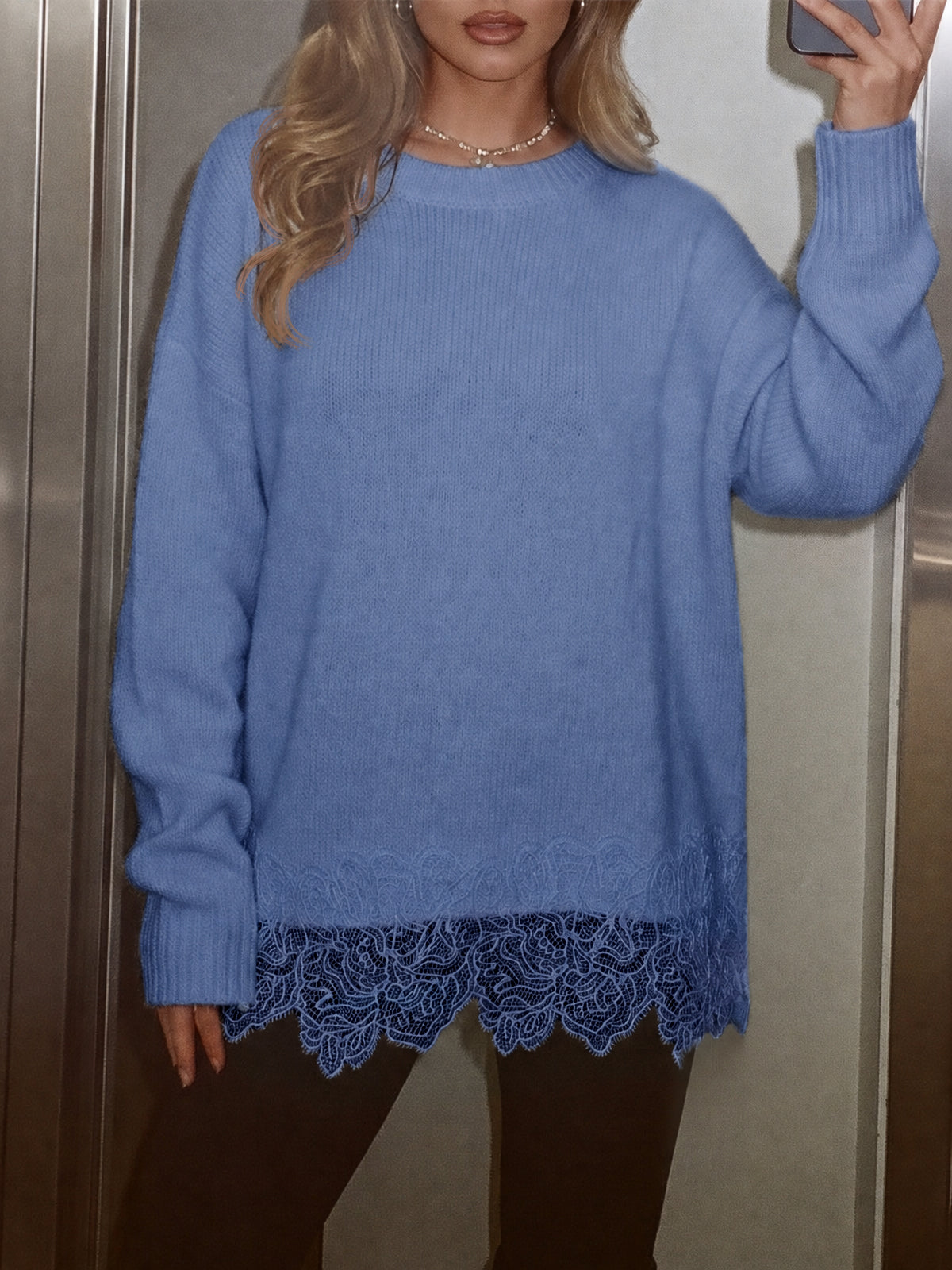 Saodimallsu Women Lace Patchwork Sweater