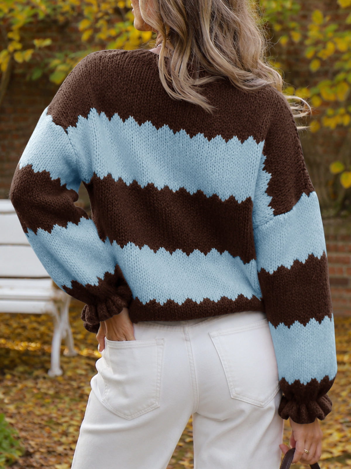 Saodimallsu Womens Striped Color Block Ruffle Sweaters