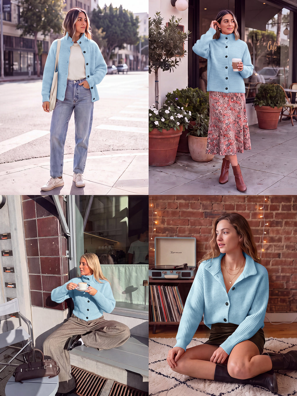 Saodimallsu Womens Mock Neck Button Cardigan