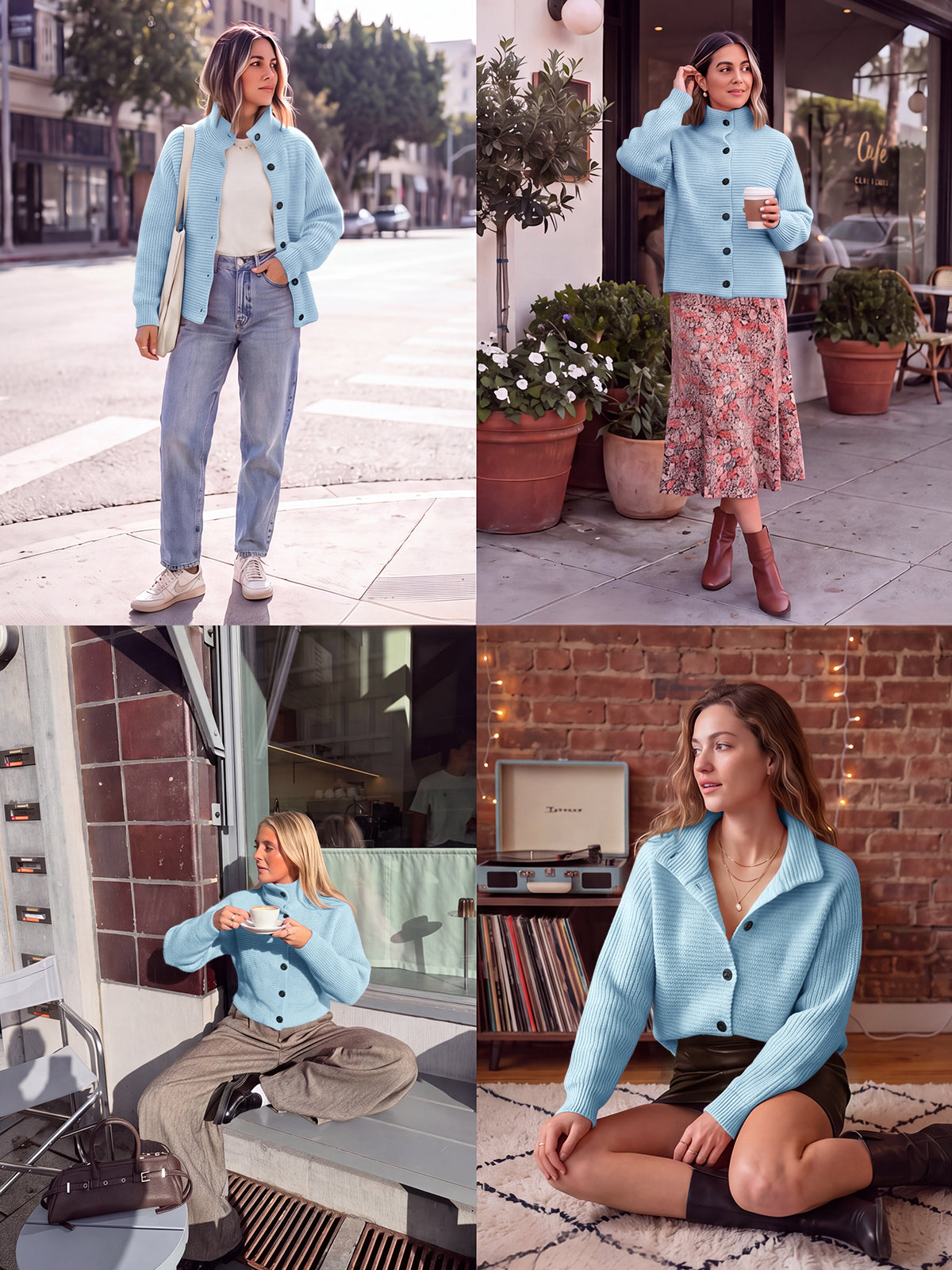 Saodimallsu Womens Mock Neck Button Cardigan