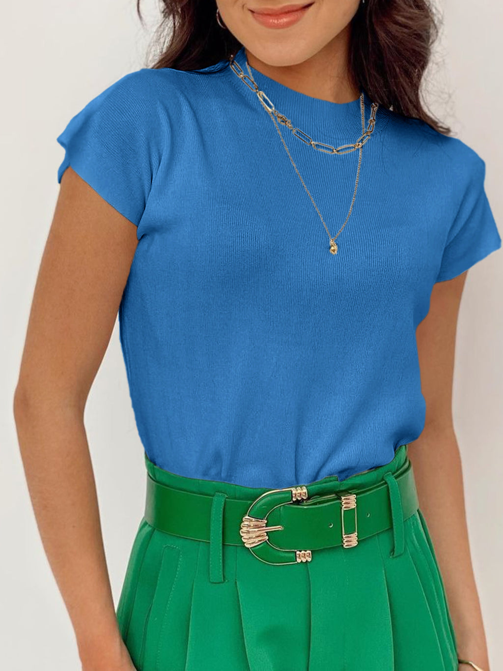 Saodimallsu Womens Mock Neck Short Sleeve Sweater