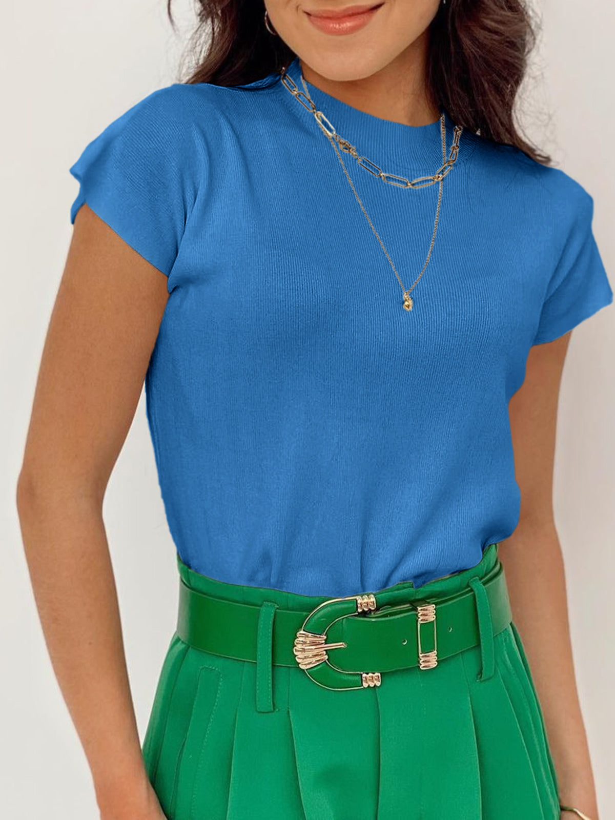 Saodimallsu Womens Mock Neck Short Sleeve Sweater