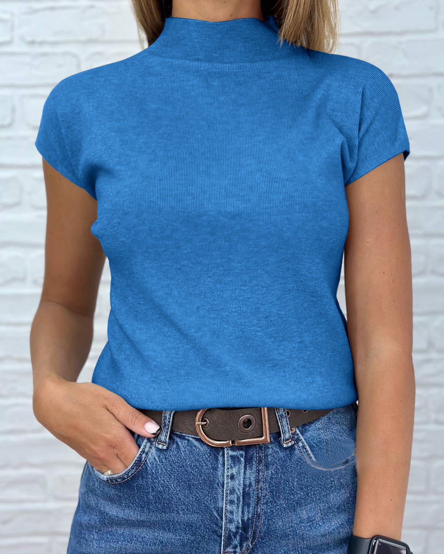 Saodimallsu Womens Mock Neck Short Sleeve Sweater