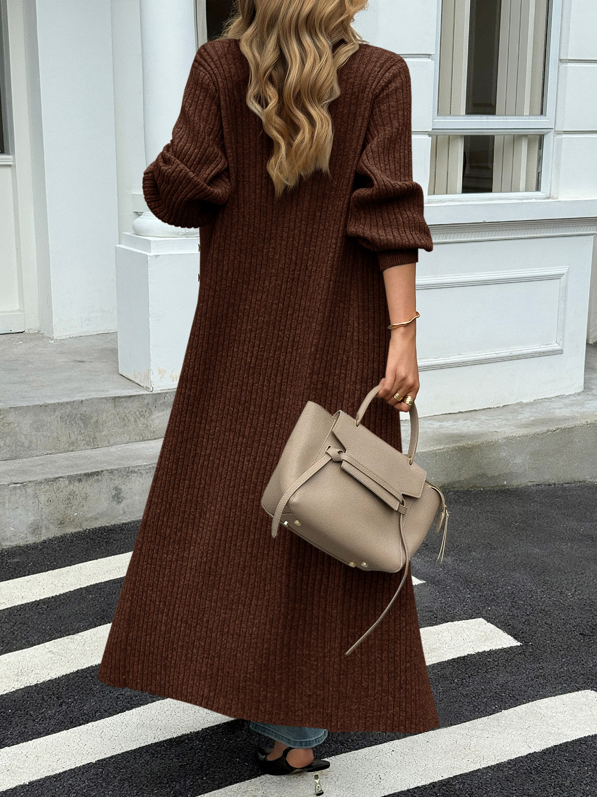 Saodimallsu Brown Womens V Neck Cardigan