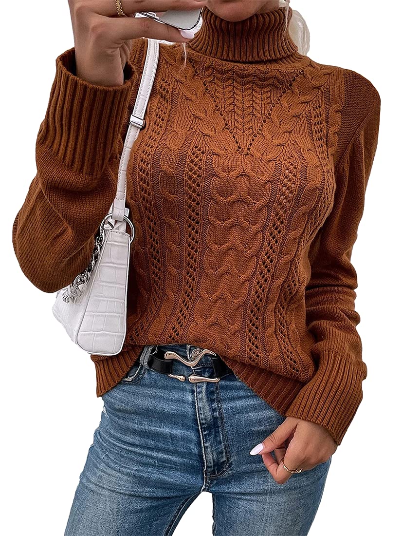 Saodimallsu Women Turtleneck Cable Knit Sweater