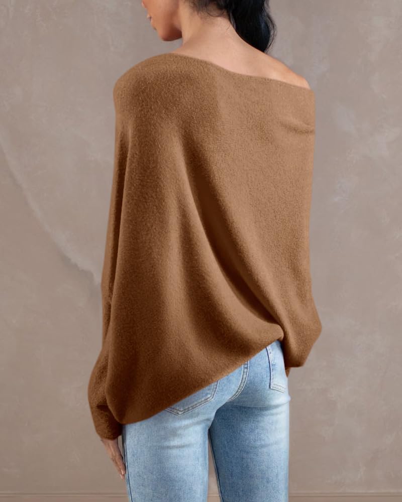 Saodimallsu Womens Boat Neck Oversized Knit Sweater