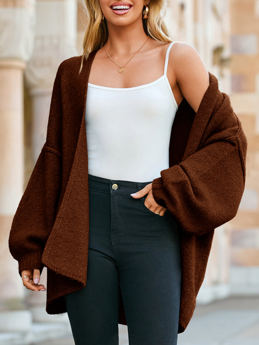 Saodimallsu Womens Lantern Sleeve Chunky Cardigan