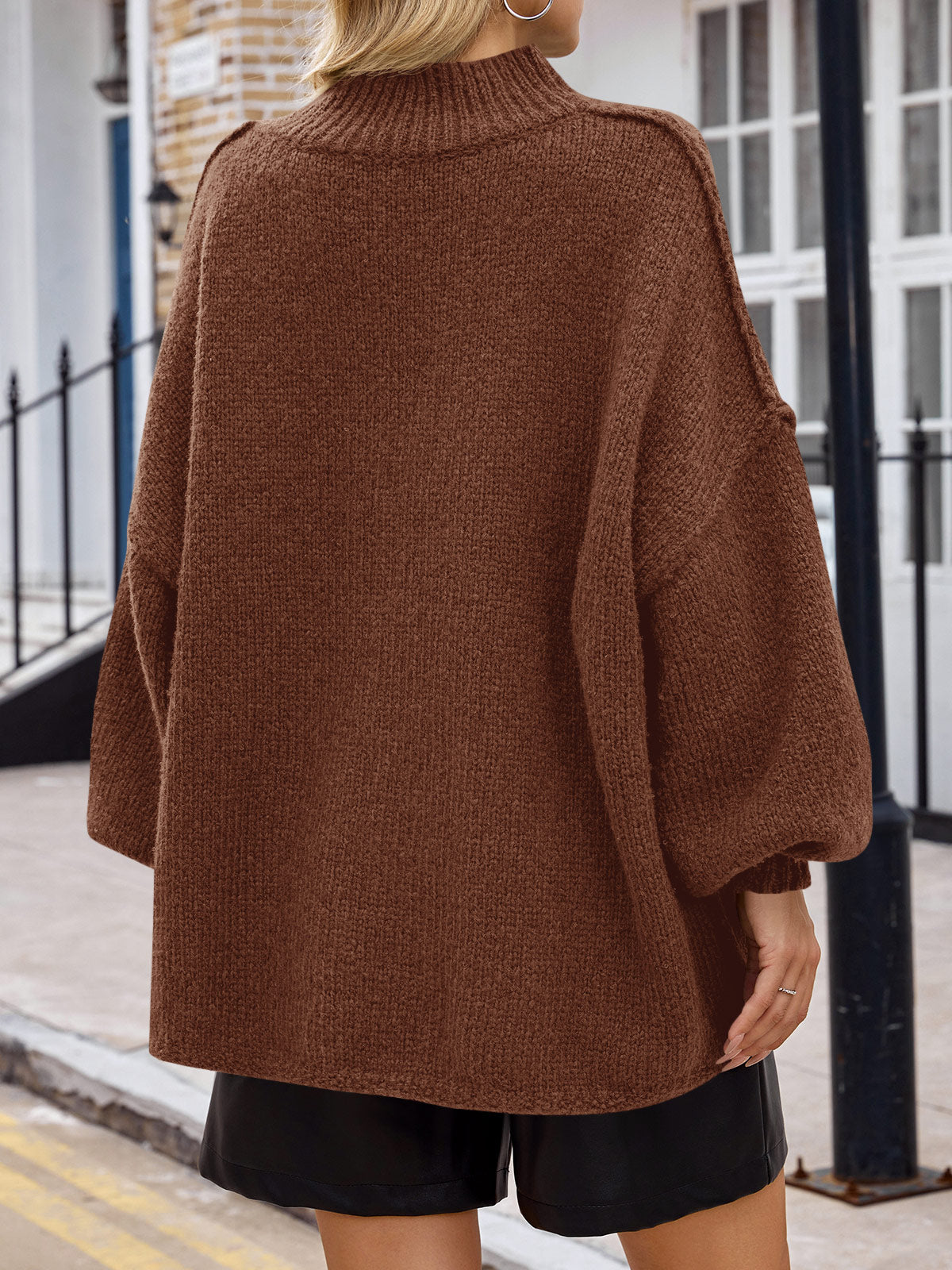 Saodimallsu Brown Womens Mock Neck Sweater