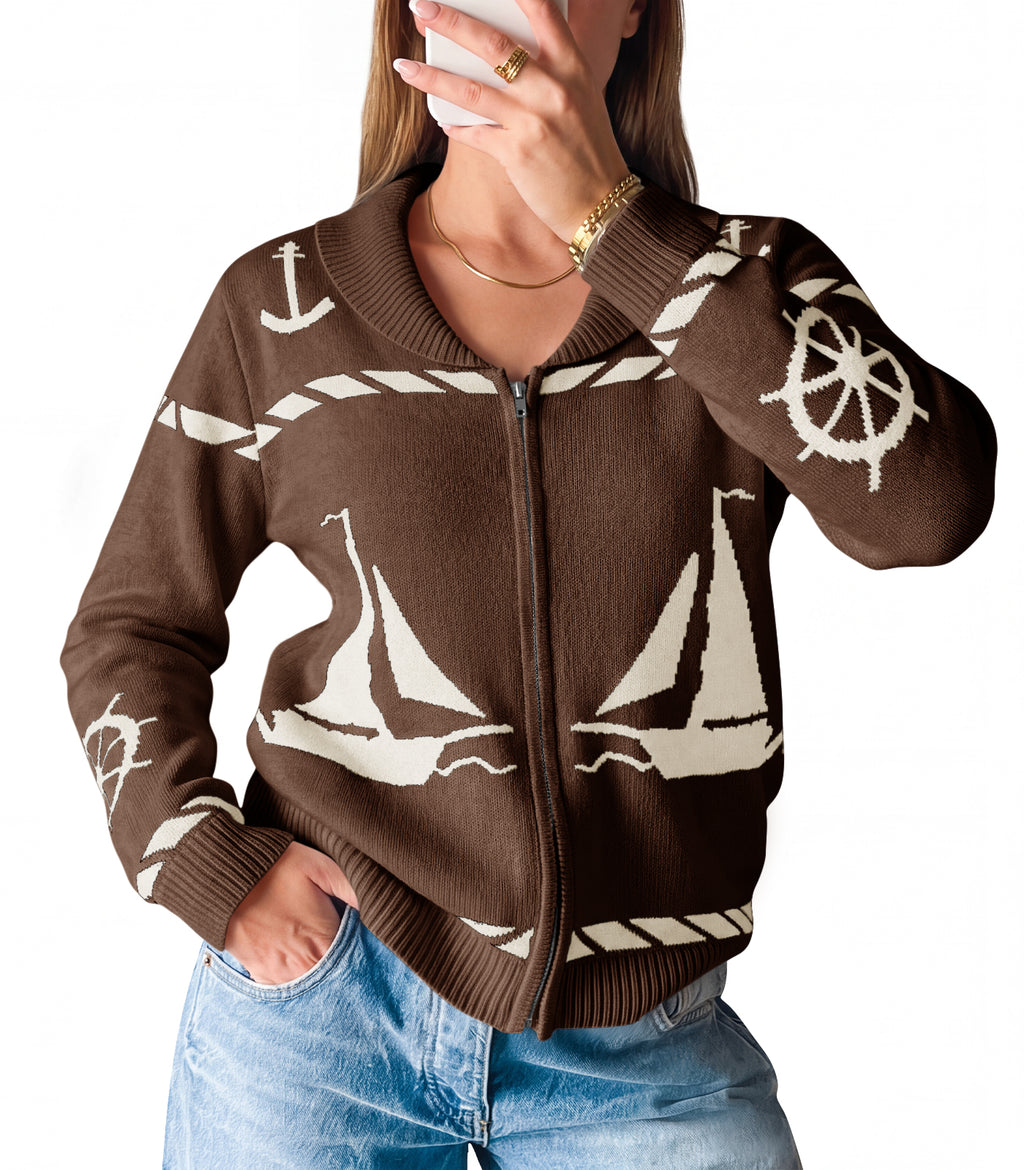 Saodimallsu Womens Zip Up Collared Sweater