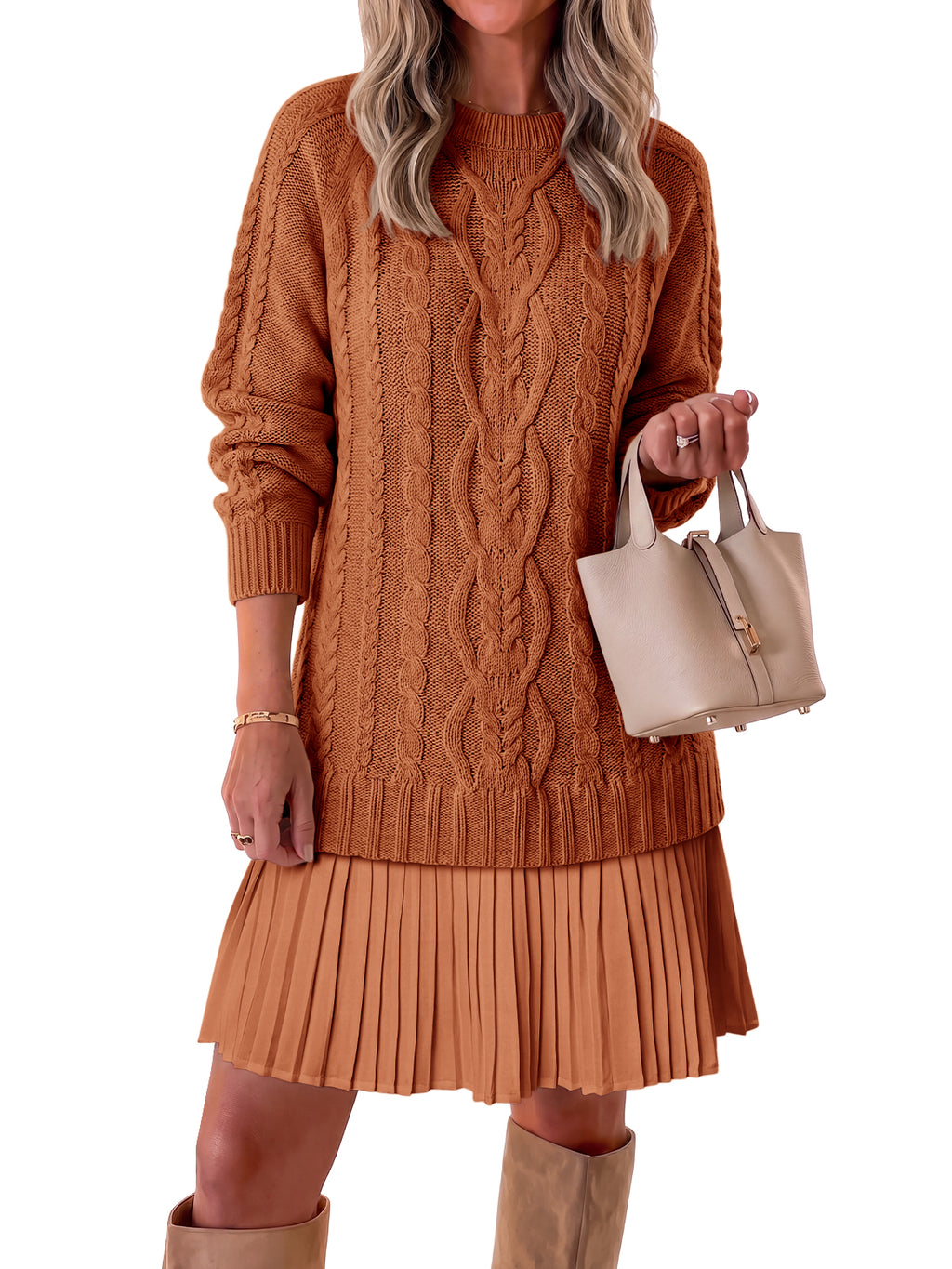 Saodimallsu Women Cable Knit Sweater Dress