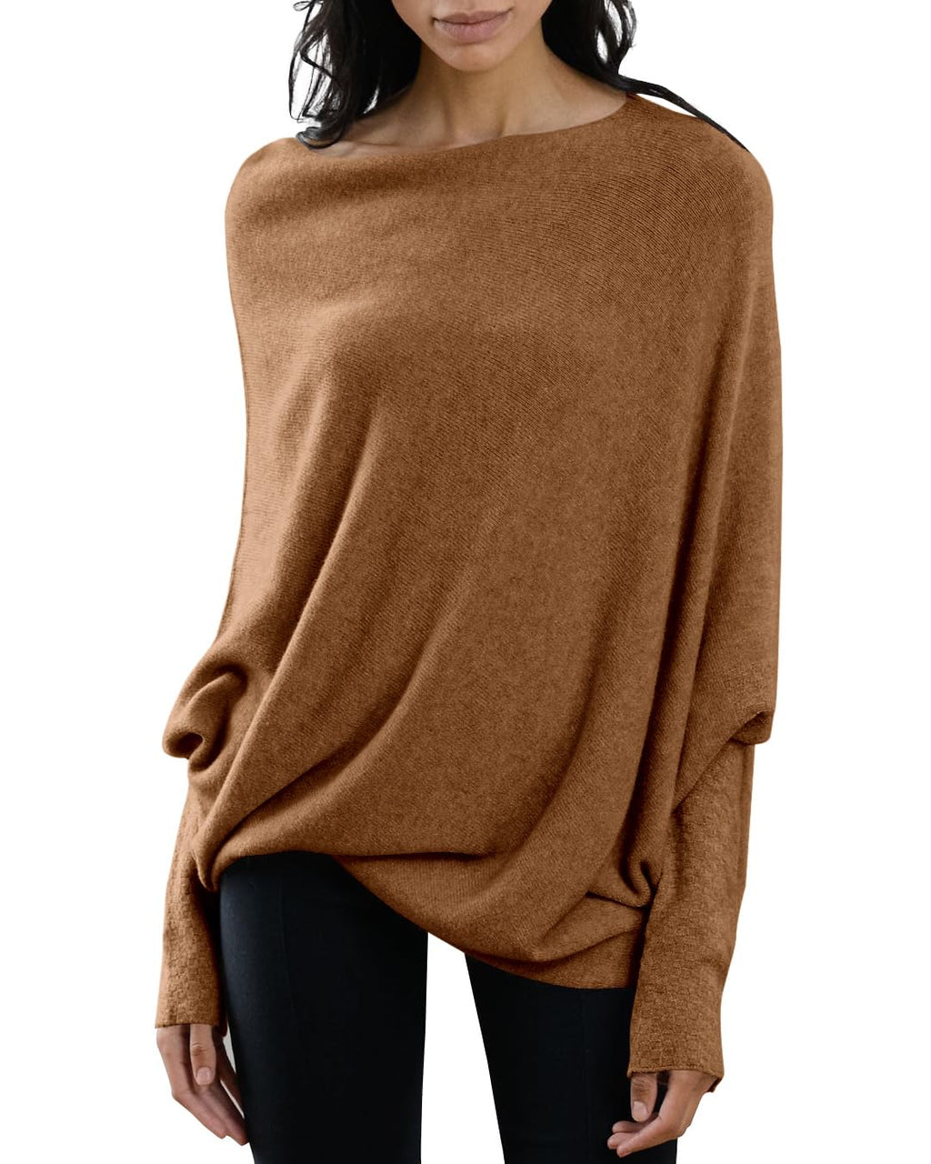 Saodimallsu Womens Boat Neck Oversized Knit Sweater