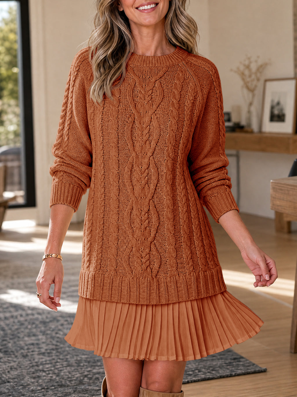 Saodimallsu Women Cable Knit Sweater Dress