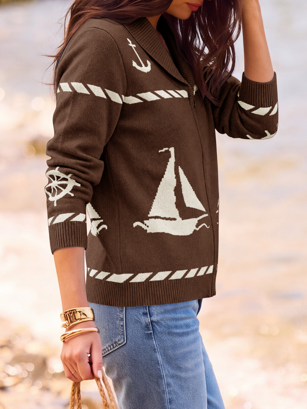 Saodimallsu Womens Zip Up Collared Sweater