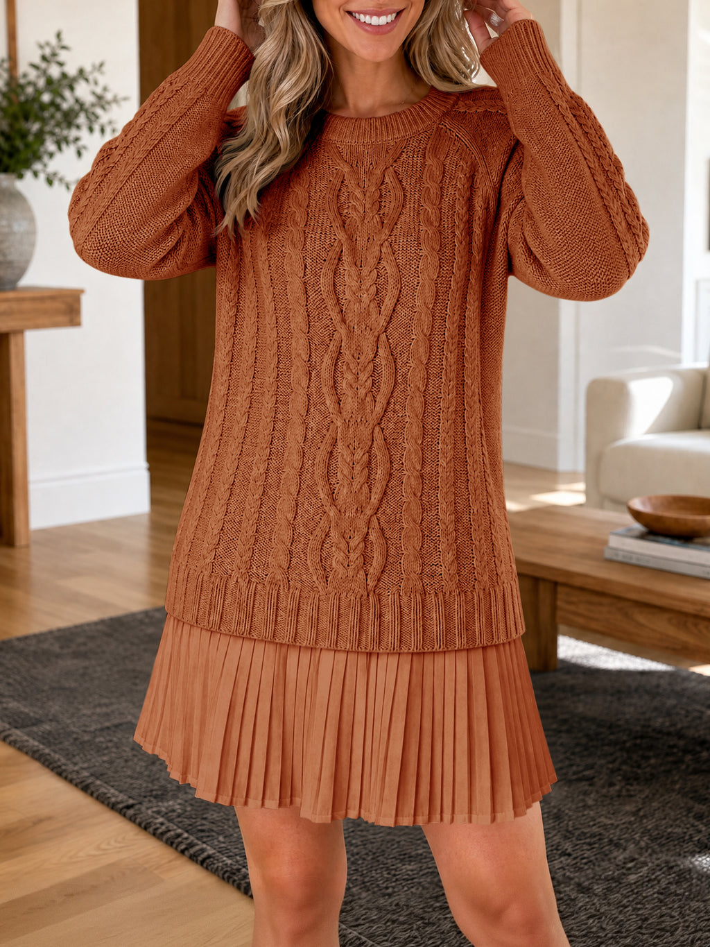 Saodimallsu Women Cable Knit Sweater Dress
