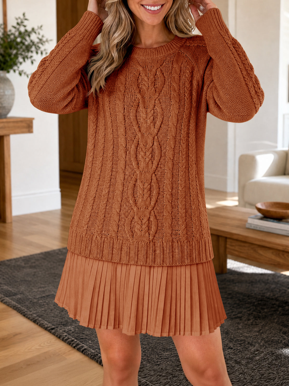 Saodimallsu Women Cable Knit Sweater Dress