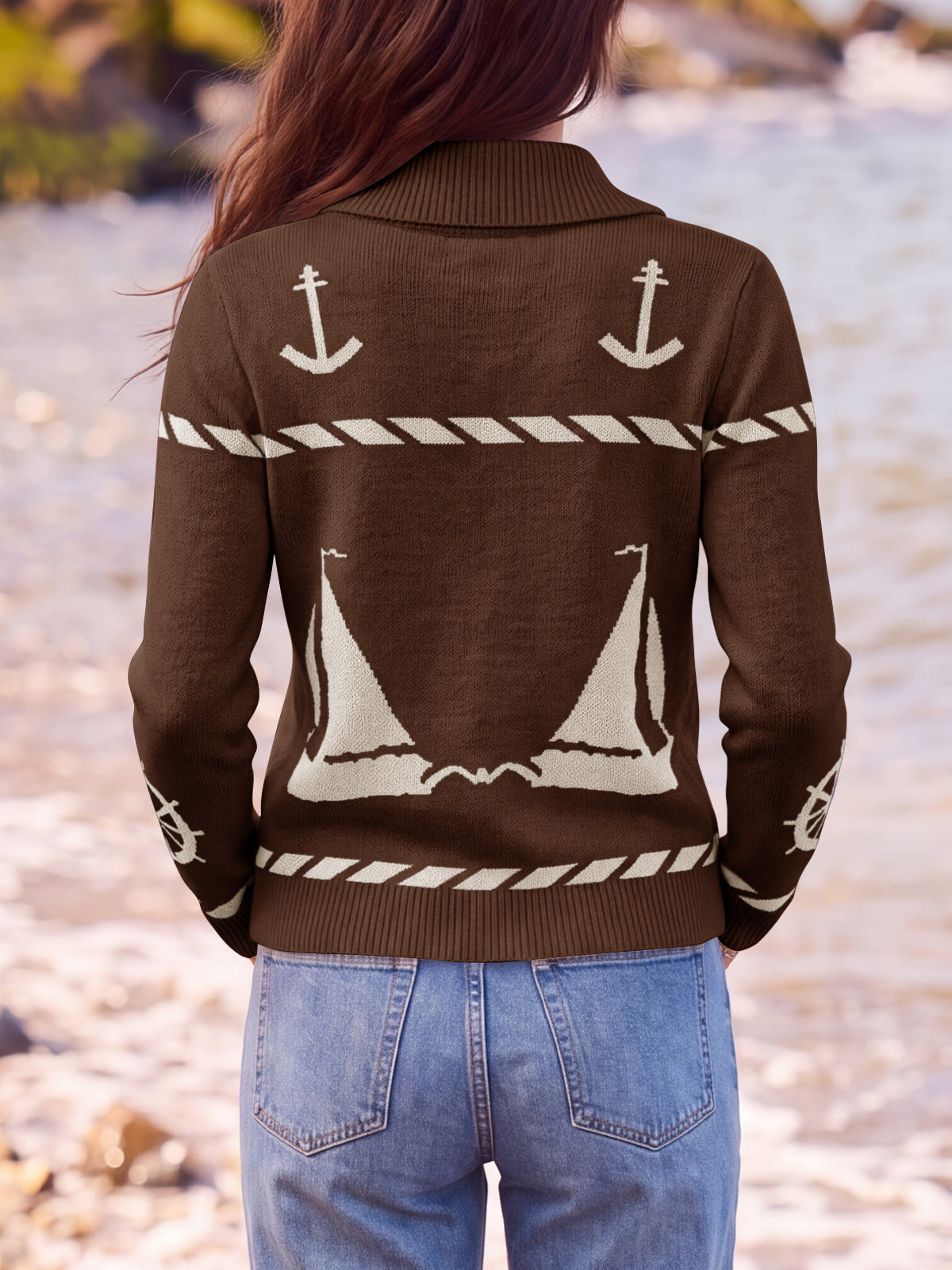 Saodimallsu Womens Zip Up Collared Sweater