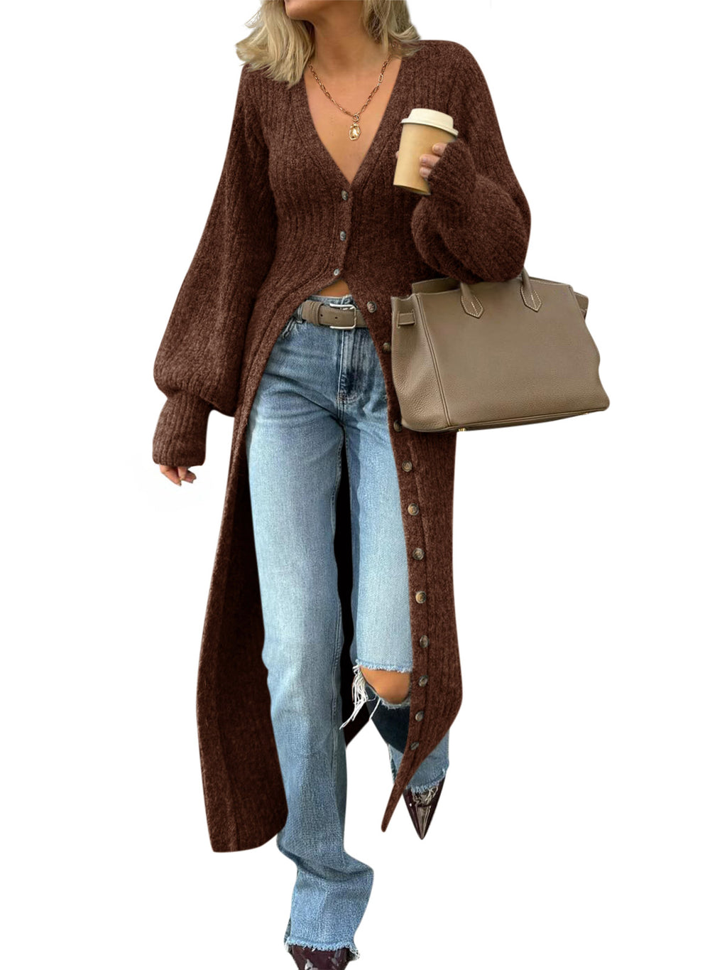Saodimallsu Womens V Neck Cardigan Duster