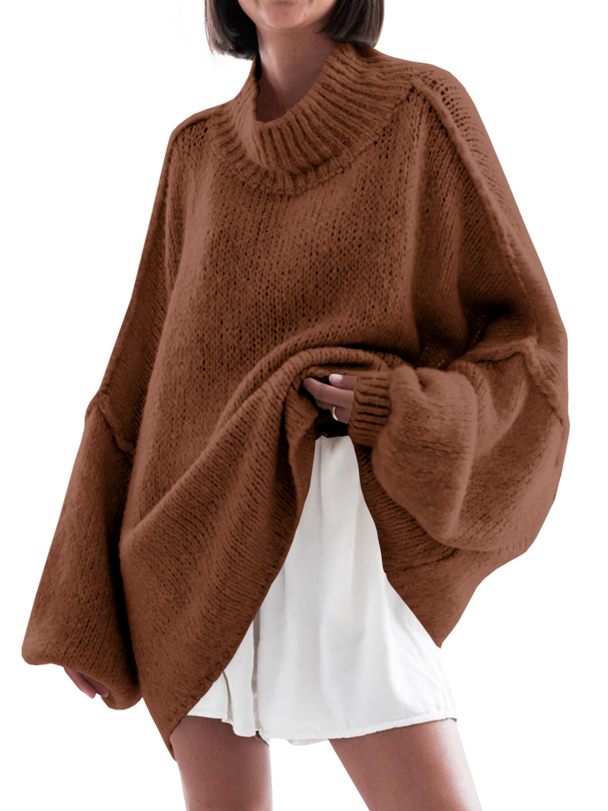 Saodimallsu Brown Womens Mock Neck Sweater