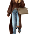 Saodimallsu Brown Womens V Neck Cardigan